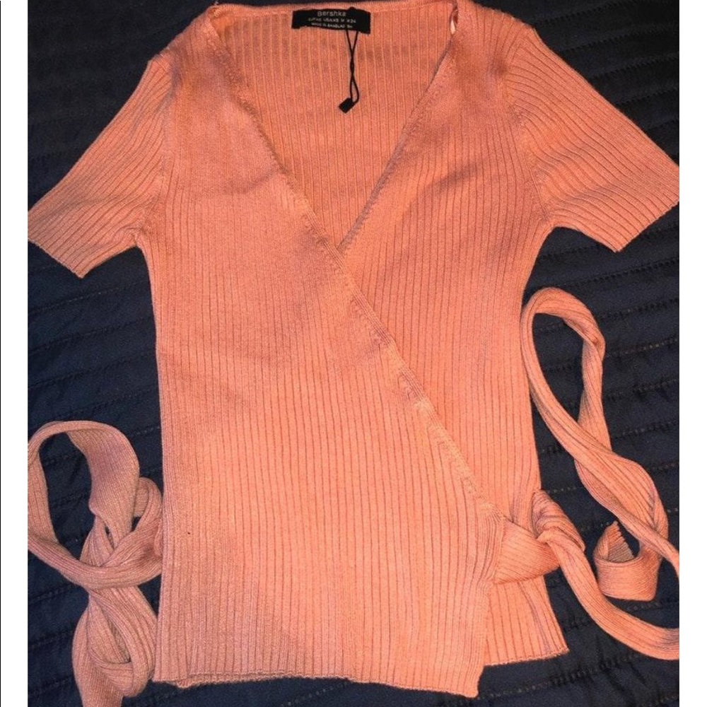 Bershka ribbed wrap top